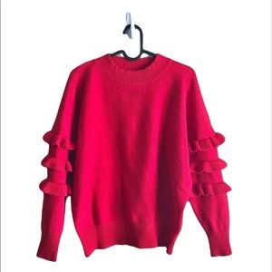 Line & Dot Ruffle Knit Sweater